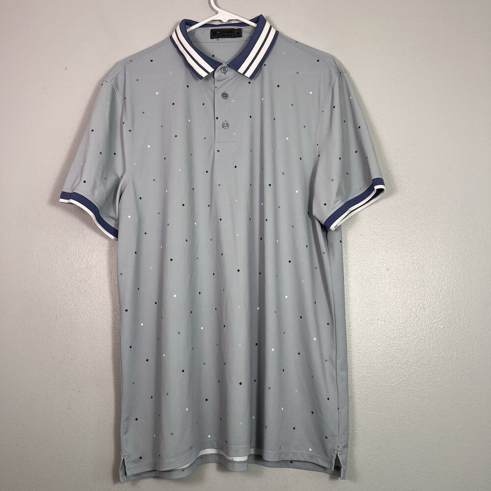 G/FORE Golf Polo Mini Stars Tech Pique Polo Rib Collar Sz XL Light Blue Fjord